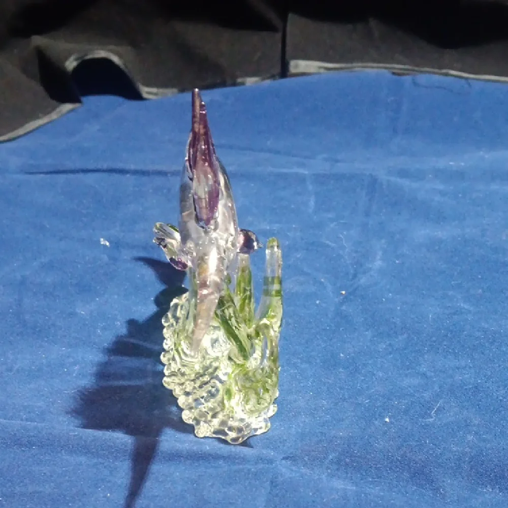 Glass Marlin Fish Figurine - Purple and Green